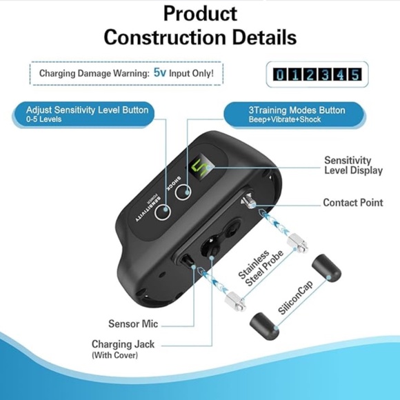 NEW Black Humane Rechargeable Dog Anti Bark Collar Vibration Shock Barking Train - Picture 7 of 11